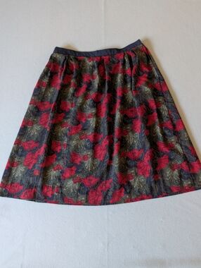 Vintage Poppies Floral Print Midi Circle Skirt Dark Academia Art Nouveau XL 16